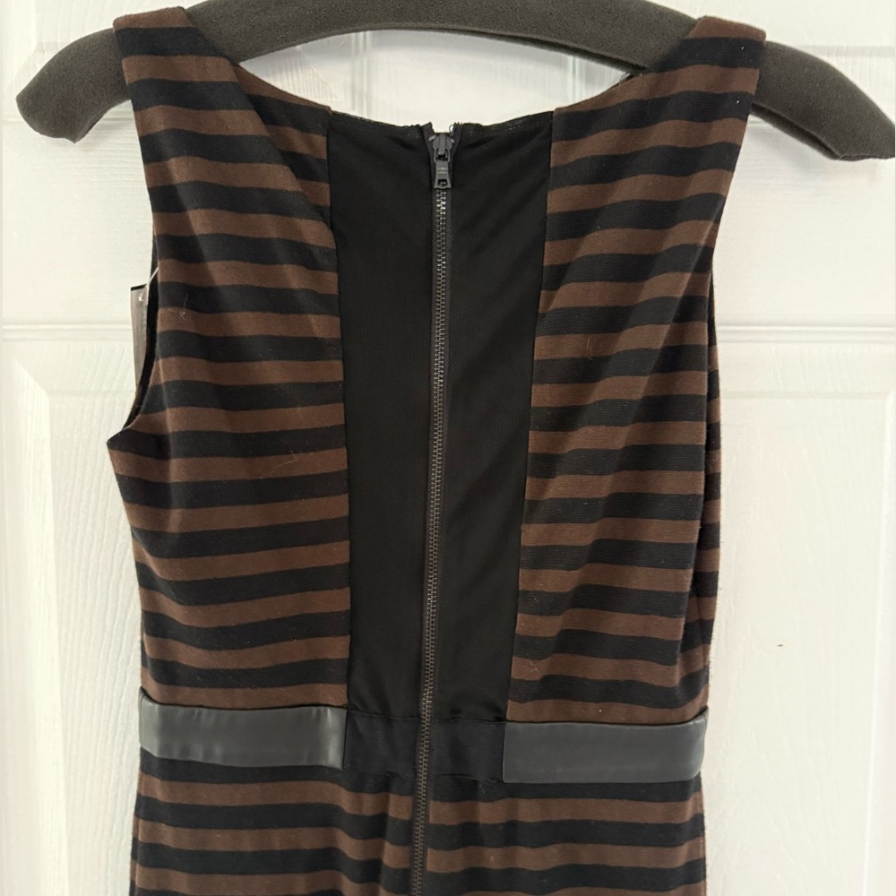 Alice + Olivia Scoop Brown and Black Striped Midi Sheath Dress